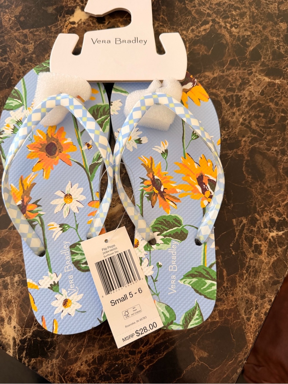 NWT Vera Bradley "Sunflower Sky" Flip Flops — Floral SunflowerSize Small (5–6) · - Picture 2 of 3
